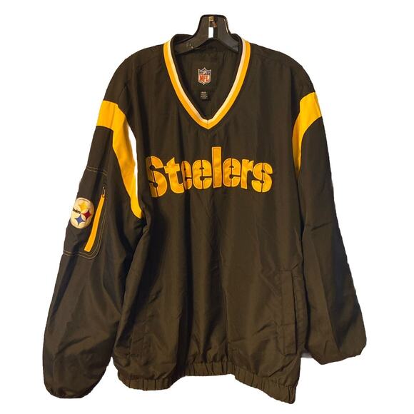 Pittsburgh Steelers Lined Jacket Mens XL Black Embroidered V Neck Pullover - Picture 1 of 12